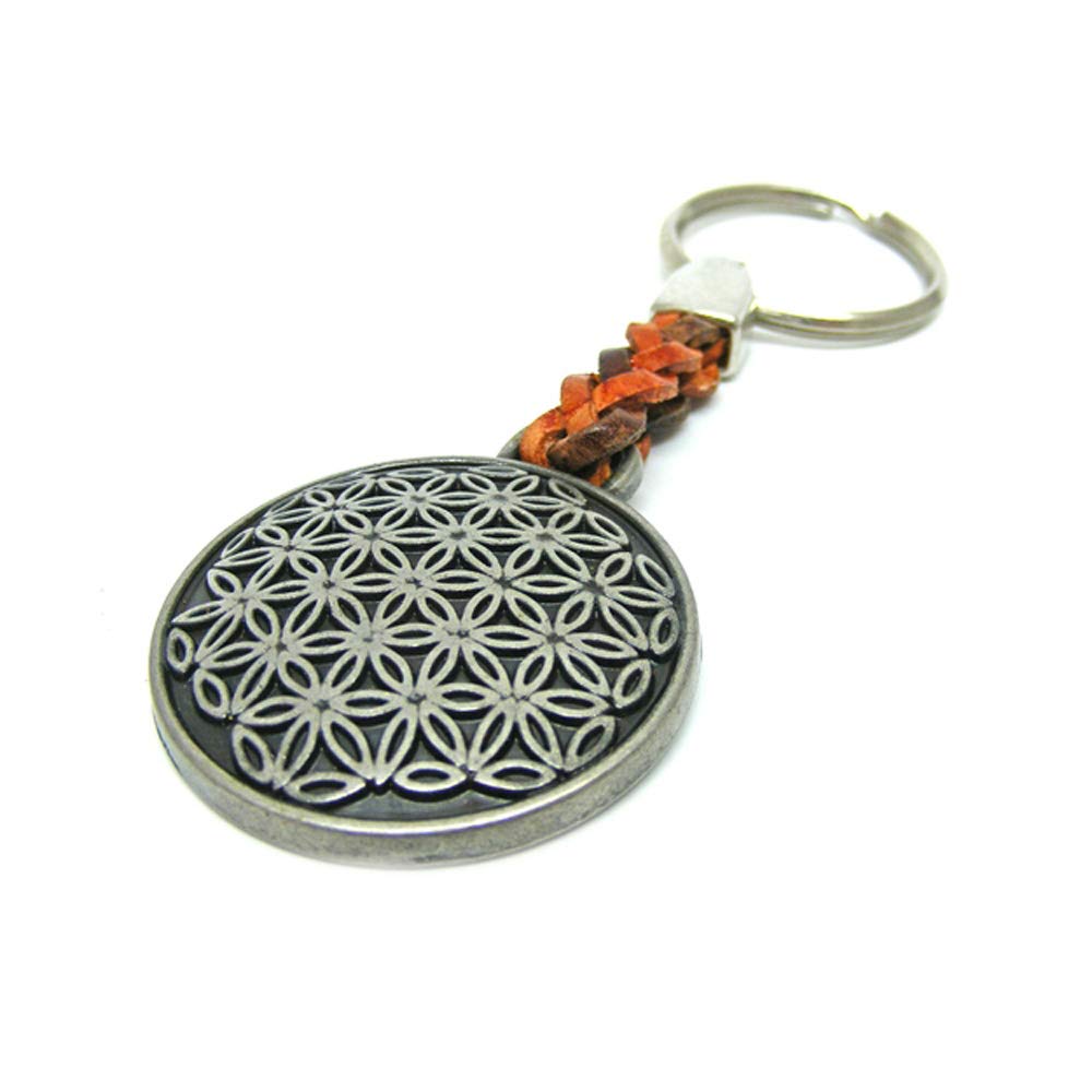 Key Ring Holder Pendant "Blume des Lebens" - a Very Special Jewellery which Brings Strength. On a Beautiful Leather Band, 7 cm Plus Ring 2,5cm