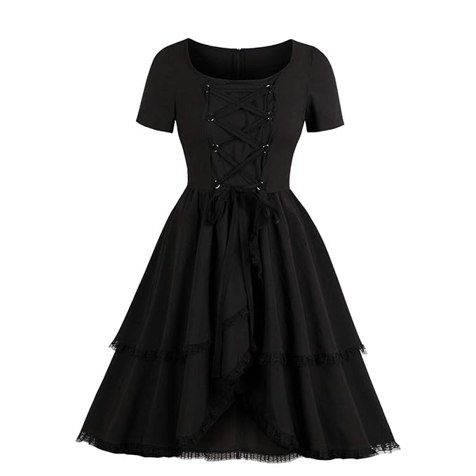 crazycatz Damen Gothic Spitzen Steampunk Korsett Kleid Kostüm
