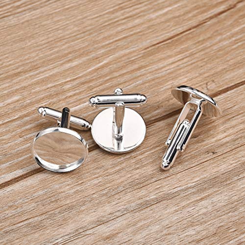 Lanbeide 10Pcs Bright Silver Plated Copper Cufflink Base Pendant Blank Settings Fit Cabochon Cameo Base, 16.1mm