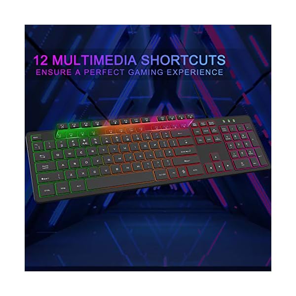 Wired Keyboard, WisFox USB Backlit Keyboard with 105 Keys for Windows 2000/XP/Vista/7/8/10, Full-Size Illuminated…