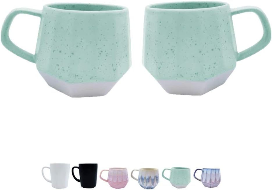 Homvare Porcelain Coffee Mug, Tea Cup, 2 Pack, 10 Ounces, Teal Dot