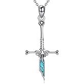 HKPATOP Sword Necklace 925 Sterling Silver Gothic Dagger Turquoise Pendant Necklace Goth Sword Jewelry Gifts for Women