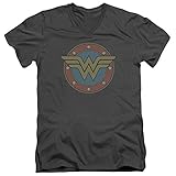 DC Comics Wonder Woman Vintage Emblem Mens V-Neck Shirt Charcoal LG
