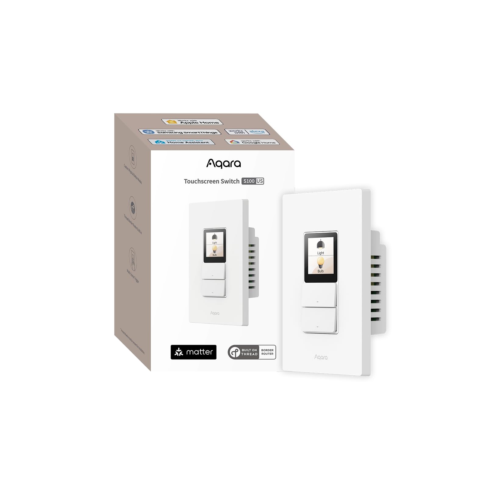 Photo 1 of Aqara Touchscreen Switch S100 US, LCD Smart Light Switch with Custom Icons, 8 Wireless Buttons, Native Matter Over Wi-Fi, Built-in Thread Border Router, Works with Apple Home, Alexa & Google Home