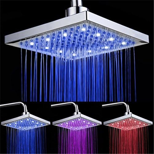 8 Inch LED Square Shower Head, Temperature Sensitive Control 3 Colors Changing Rainfall Top Spray Shower Head Saving Water for Bathroom