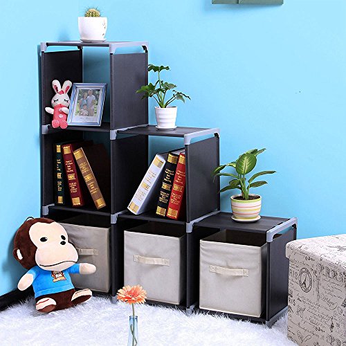 WOJOY 6-Cube Bookcase, DIY Cube Storage Modular Rack, Organiser in Living Room, Bedroom, Children’s Room, Study, Office, for Toys and Daily Necessities, Room Divider, Black