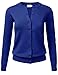 Women's Round Neck Lightweight Knit Ribbed Hem Cardigan with Translucent Gem Buttons RoyalBlue L