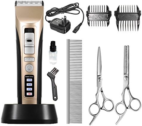 FOCUSPET Dog Grooming Clippers, Professional Low Noise Cordless Pet Grooming Clippers Dog Trimmers Clippers Kit