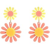 60s 70s Vintage Daisy Flower Earrings for Women Acrylic Retro Disco Hippie Earrings Boho Petal Layered Dangle Drop Earrings Jewelry Birthday Gift