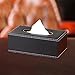 SMONET Tissue Box Cover Rectangular Pu Leather Napkin Holder Pumping Paper Case Dispenser for Home Office Car Automotive Decoration Tissue Cover Holder (Black)