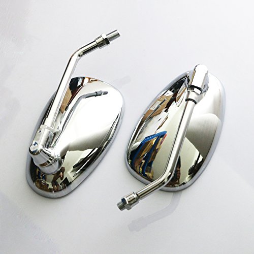 Yibid Universal Chrome Oval Motorcycle Rearview Side Mirrors 10mm, with 7/8" Handlebar Mount for Honda Kawasaki Suzuki Custom Cruiser Chopper Adventure Kymco Victory Vulcan Street Sports Dirt Bike M10
