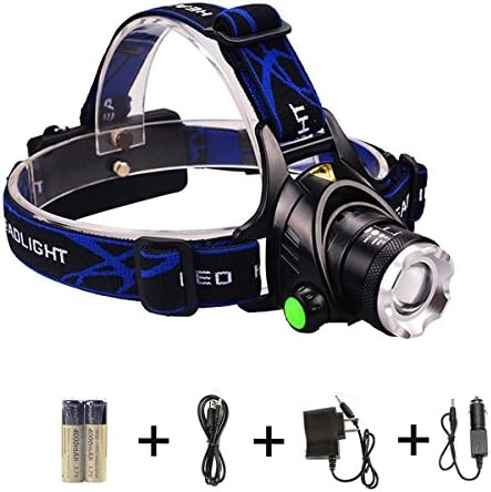 SunGlobal 10W LED Headlamp Flashlight with Zoomable 3 Modes, XM-L CREE T6 LED 1200 Lumens, Hands-Free Headlight, Battery Powered Helmet Light for Camping, Running, Hiking, Reading