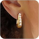 Poaiiu Pearl Earrings for Women, Trendy 14k Gold Pearl Dangle Drop Hoop Huggies Earrings Cubic Zirconia | Irregular | Knot Pearl Studs Hypoallergenic Lightweight Wedding Gold Earrings Jewelry Gift