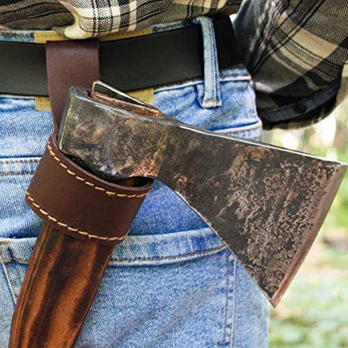 Custom Handmade Axe Hatchet Leather Sheath – Brown, Belt Loop, Full Coverage, Made In USA X628