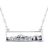 ONLYJUMP 3D Mountain Range Necklace for Women Unique Antique Silver Wandering River Mountain Valley Sunset Forest Tree Pendant Necklace Nature Jewelry