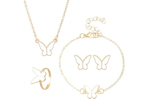 Butterfly Necklace Earrings Ring Bracelet for Women Girls Butterfly Earrings and Bracelet Set for Girls Butterfly Ring