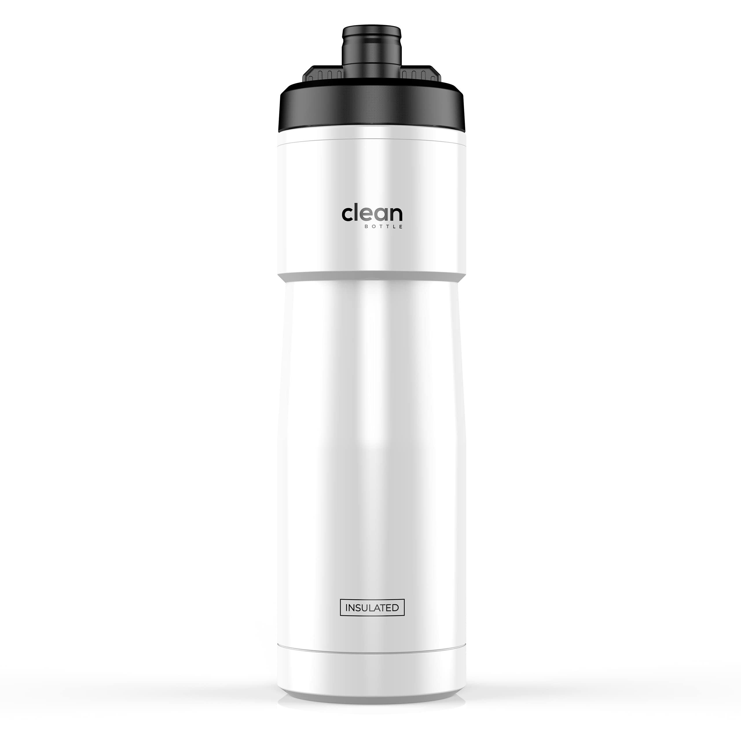 The Clean Hydration Co Insulated Bike Water Bottle | Easy Clean Nozzle, Easy Squeeze | Cycling Running Fitness Water Bottle | Gym Sport Bottle | Sport 23 Oz | Matte Black (Black) (White, 23 Oz)