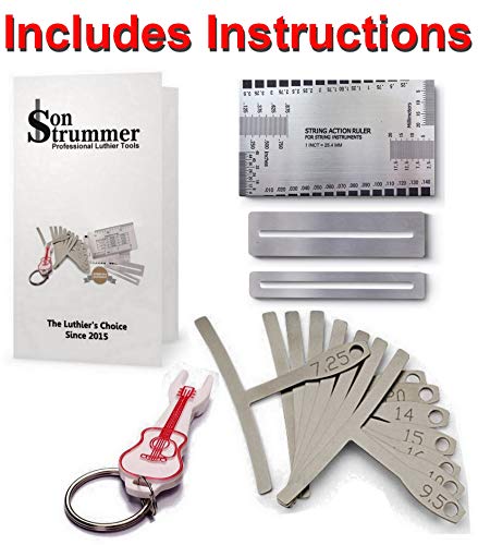Son Strummer Set of 13 Premium Luthier Tools - Tool kit includes 9 Understring Radius Gauge, 1 Pin Puller, 1 String Action Gauge Ruler, 2 Fingerboard Fret Protector Guards for Guitar Bass Setup