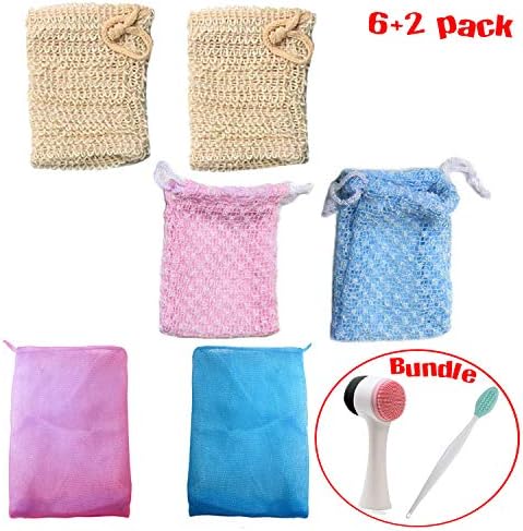 Dogie Lyn Soap Saver Scrubber Pouch Bag Bubble Mesh Soap Bag Holder Foaming Net Pouch 8 Pack-Facial Blackhead Cleansing Brush For Cleansing and Exfoliating