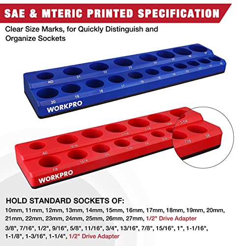 WORKPRO 1/2inch Socket Organizer Set, 2Piece SAE & Metric