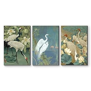 3 Panel Canvas Wall Art - Cranes Wading in Water Canvas Art Set - Giclee Print Gallery Wrap Modern Home Art Ready to Hang - 16"x24" x 3 Panels