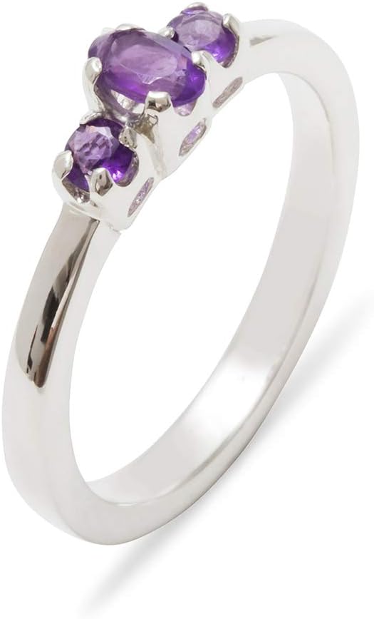 925 Sterling Silver Natural Amethyst Womens Trilogy Ring - Sizes 4 to 12 Available