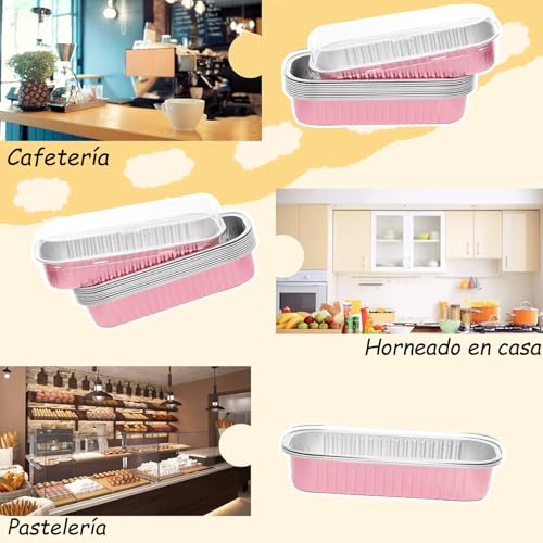 Moldes para pasteles con tapa, 100 mini moldes para pan de aluminio, 100 cucharas de postre con tapa, reutilizables, 6.8 oz, 200 ml, horneables, aptos para pasteles, brownies (rosa)