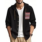 Scapodo Men's Cotton-Linen Shirt - Long Sleeve Button-Up Hooded Shirt with Pockets Casual Wear for Vacations Daily Use