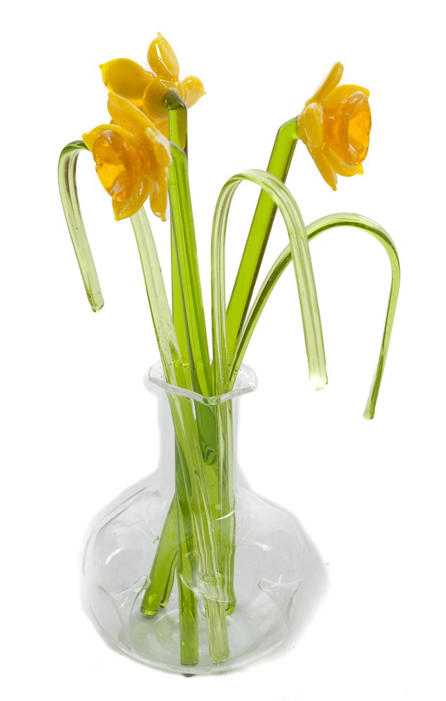 Glass Daffodil Flowers In Glass Vase, Birthday, Christmas, Mother's Day, Anytime Gift