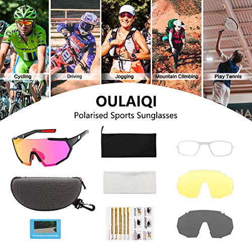 OULAIQI Sports Sunglasses Polarized Cycling Sunglasses for Man Woman with 3 Interchangeable Lens UV Protection for Cycling Fishing Running