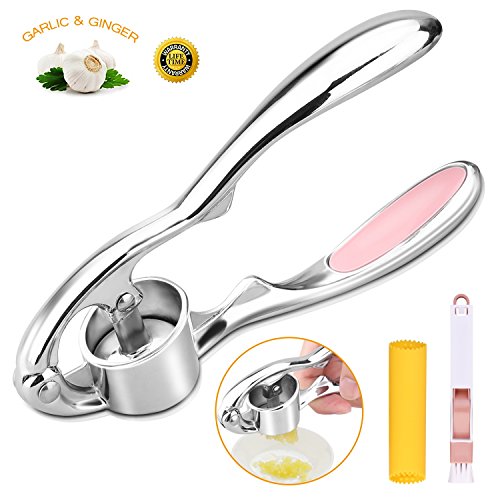 Garlic Press and Peeler Set garlic mincer Stainless Steel Kitchen Garlic Mincer and Professional Heavy Soft-Handled (wihte1)