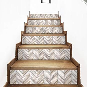 AMAZING WALL Wood Grain Stairs Self Adhesive Decoration Wall Sticker,7.1x39.4inch,6pcs