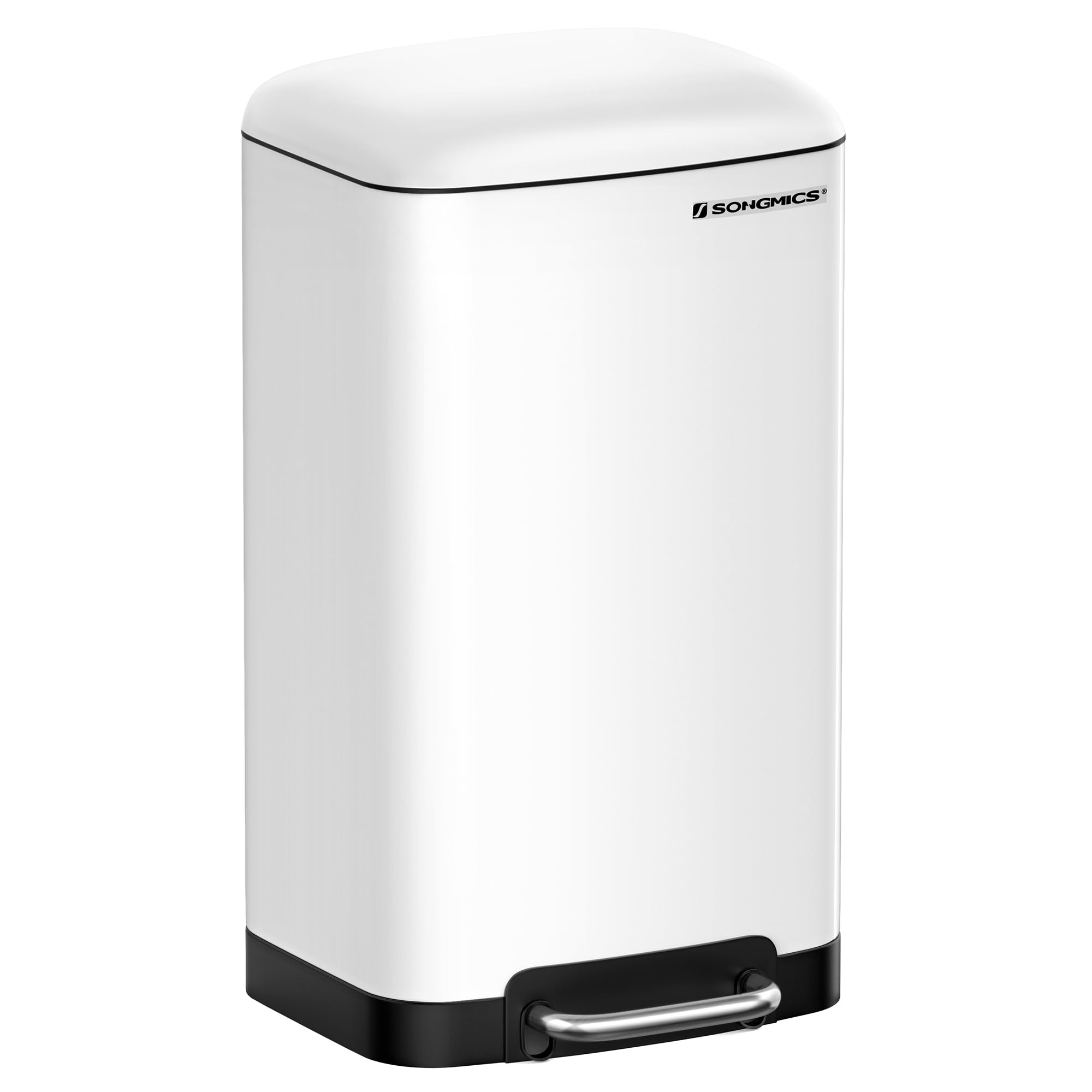 SONGMICS Kitchen Bin, 8 Gallon (30L) Rubbish Bin, Steel Pedal Bin with Lid and Inner Bucket, Soft Close, White LTB01W