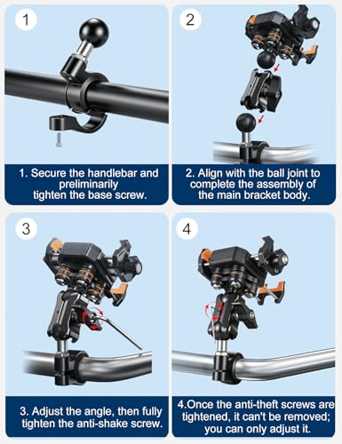 koolehaoda Motorcycle Mobile Phone Holder with Vibration Damper [Double Anti-Vibration] 360° Rotating Mount for Motorcycle, Bike, ATV, UTV and Scooter Compatible with 5.4-7.2 Inch Smartphones