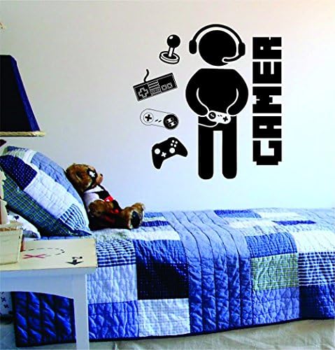 Hupplle Gamer with Controller Quote Decal Sticker Wall Vinyl Art Design Gamer Cool Funny Game Room