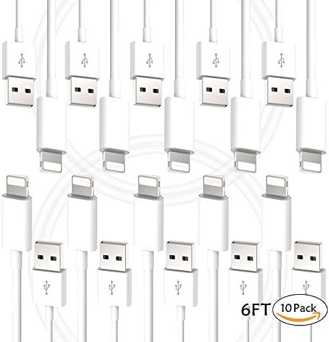 Lightning Cables, Wansong 2M (6FT-10PACK) USB Charging Cable and Data Sync Charge Cord for iPhone X / 8 Plus / 7 / 7Plus / 6 / 6s / 6 Plus / 6s Plus/ SE/5c/5s/5, iPad Air/Mini, iPod Nano/Touch - White
