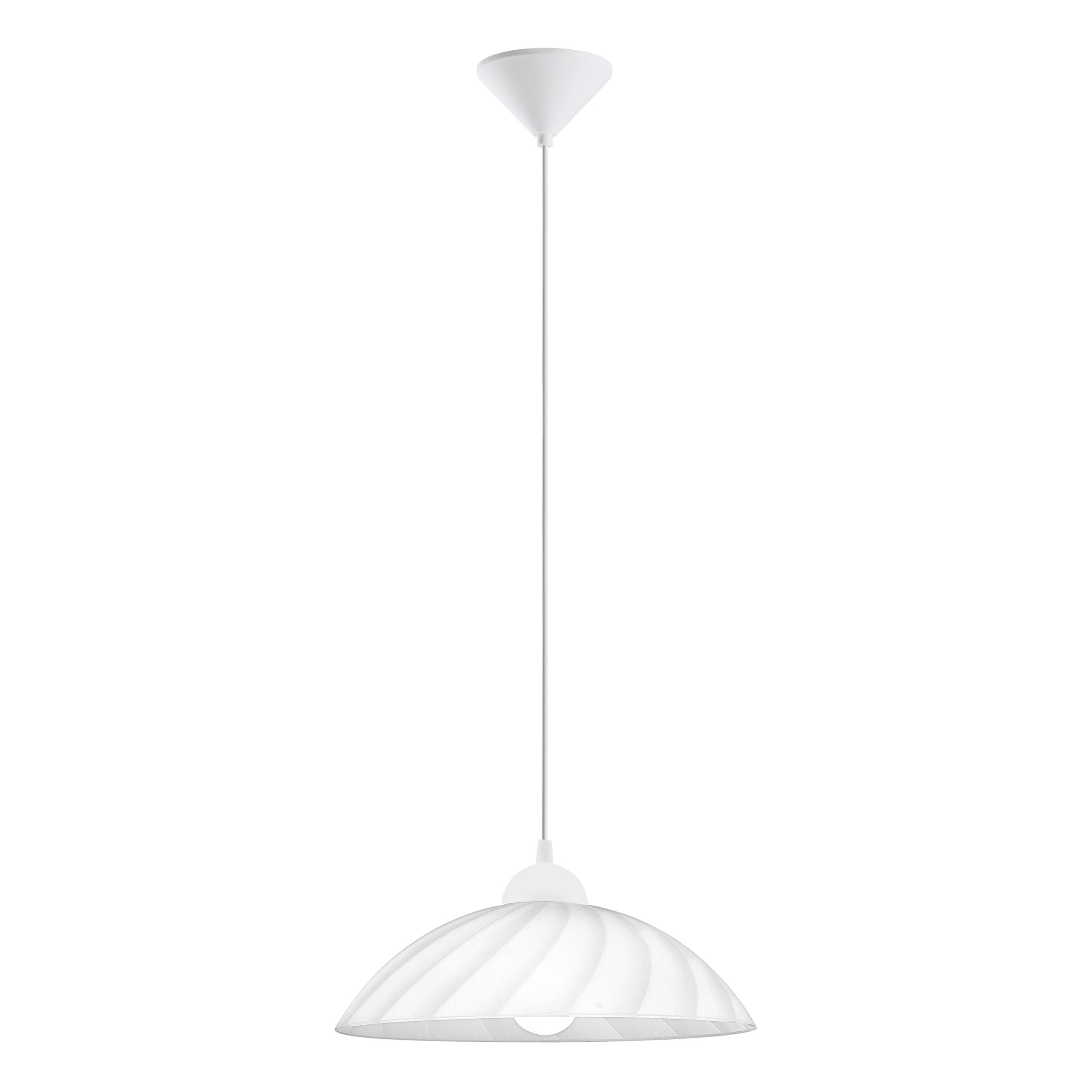 EGLO Vetro Pendant Light, 1-Bulb Classic Pendant Light Made of Satin Glass with Curved Decoration, Plastic, Dining Table Lamp in White, Kitchen Lamp Hanging with E27 Socket, Diameter 35 cm