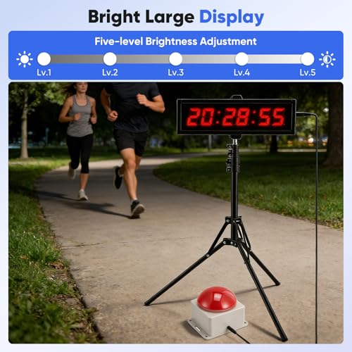 Cronómetro LED Competición, Cuenta Atrás Profesional con Trípode Ajustable 70-145cm, Botón de Disparo 3m y Mando a Distancia 10m, 6 Dígitos 2.3", Recargable 2000mAh, para Deportes Oficina Cocina