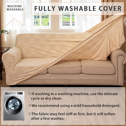 TIANSHU 1 Seater Adjustable Jacquard Sofa Cover, Elastic Sofa Covers, Spandex Armchair Cover, Non-Slip, Stain Resistant, Washable (Wavy, Beige)