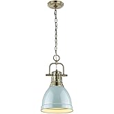 Golden Lighting 3602-S AB-SF Duncan Small Pendant, 8.875" L x 8.875" W x 16.5" H, Aged Brass with Seafoam Shade