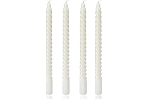 SIXLADYBRO White Spiral Taper Candles for Home Decoration, 4 Pack 10 Inch Candlesticks for Dinner Party Holiday Birthday Celebration, Dripless and Smokeless