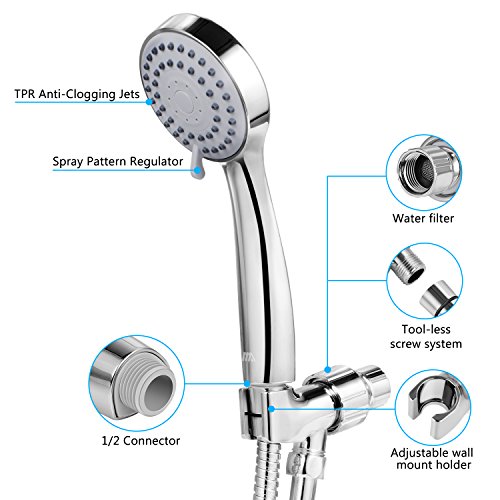 Benewell Handheld High Pressure Shower Head with Hose, Bracket and Teflon Tape - Easy Installation Rainfall Hand Held Showerhead & Adjustable Mount, Best for Massage,Spa - Thumbnail 4