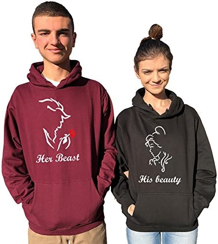 MLA Custom Apparel Her Beast Her Beauty Couple Hoodies, Comes In a Pair, Matching Hoodie