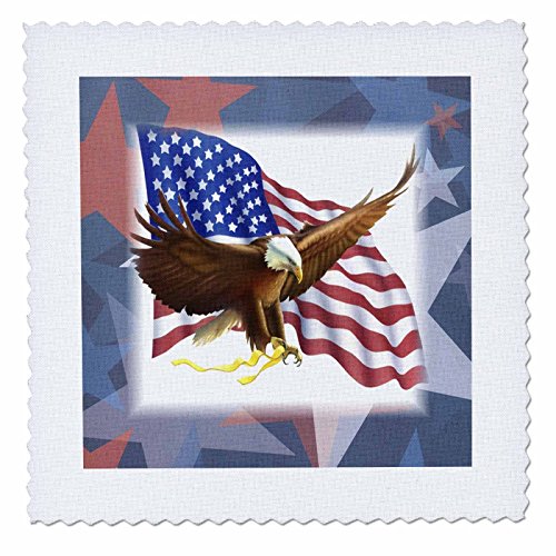 3dRose qs_39614_10 Bald Eagle on USA Flag on Red White Blue Stars Quilt Square, 25 by 25-Inch