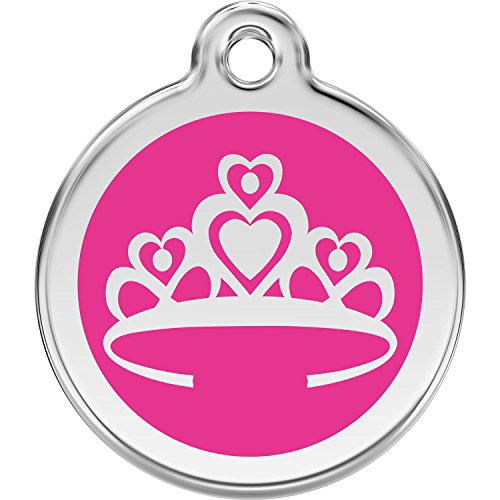 Red Dingo Personalized Crown Pet ID Dog Tag (Large Hot Pink)