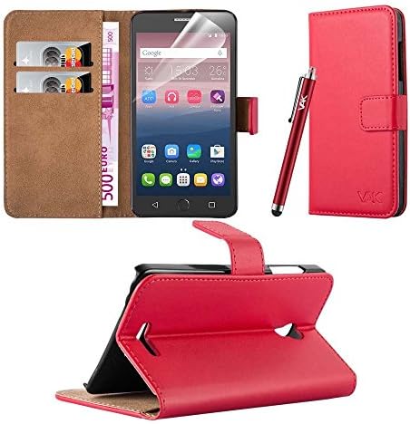 For OneTouch Pop Star Case - Wallet Book [Stand View] Card Case Cover Premium Leather Folio Case for Alcatel OneTouch Pop Star (Red)