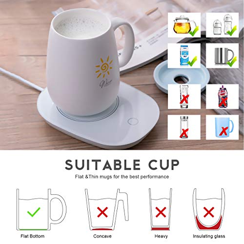 Yuntec Coffee Mug Warmer, Cup Heater for Desk Coffee Warmer Beverage Warmer Automatic Thermostatic Smart Cup Heater for Coffee, Milk, Tea, Cocoa, Water, Home and Office Use - White - Thumbnail 2