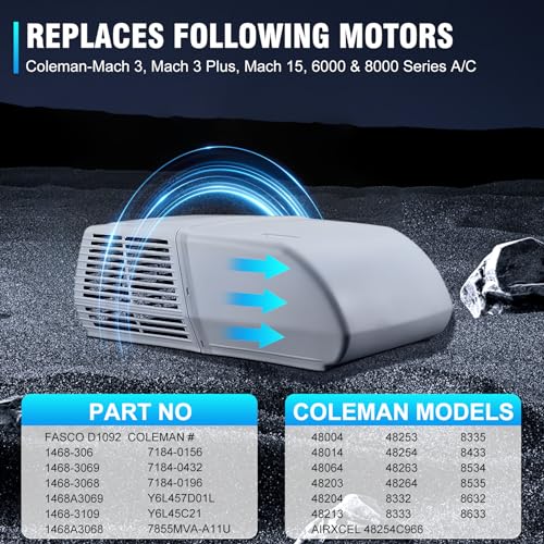 RV AC Fan Motor Replaces Fasco D1092, 1468-306, 7855MVA-A11U, Y6L457D01L, 1468A3069, 7184-0156 etc, Compatible with Coleman Mach RV Air Conditioner Motor, 1/3 HP, 115 Volts, 1675 RPM, 3-Year Warranty