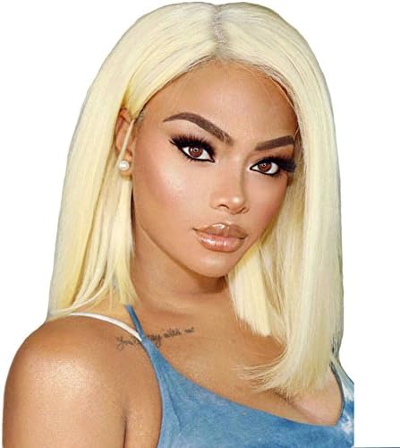 HOMCASA Blonde Bob Lace Front Wigs Medium Length Straight Heat Resistant Synthetic Hair Wig Quality Rose Net for Cosplay Halloween Parties