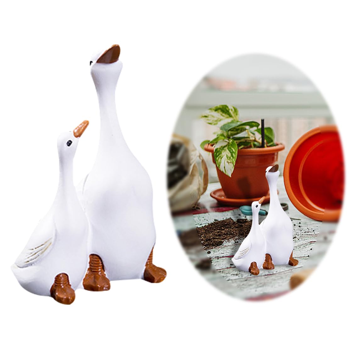 DeryArcle Duck Garden Statue, 3.4in Goose Resin Figurine, Cute Animal Fairy Garden Ornament for Lawn Decoration, Ducklings Decor for Yard Room Patio